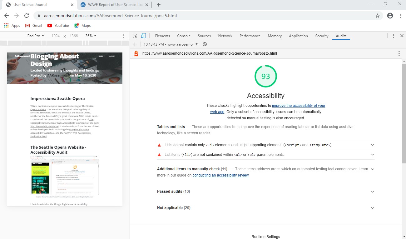 image of Google Lighthouse tool rating Post 5 at 93 for accessibility